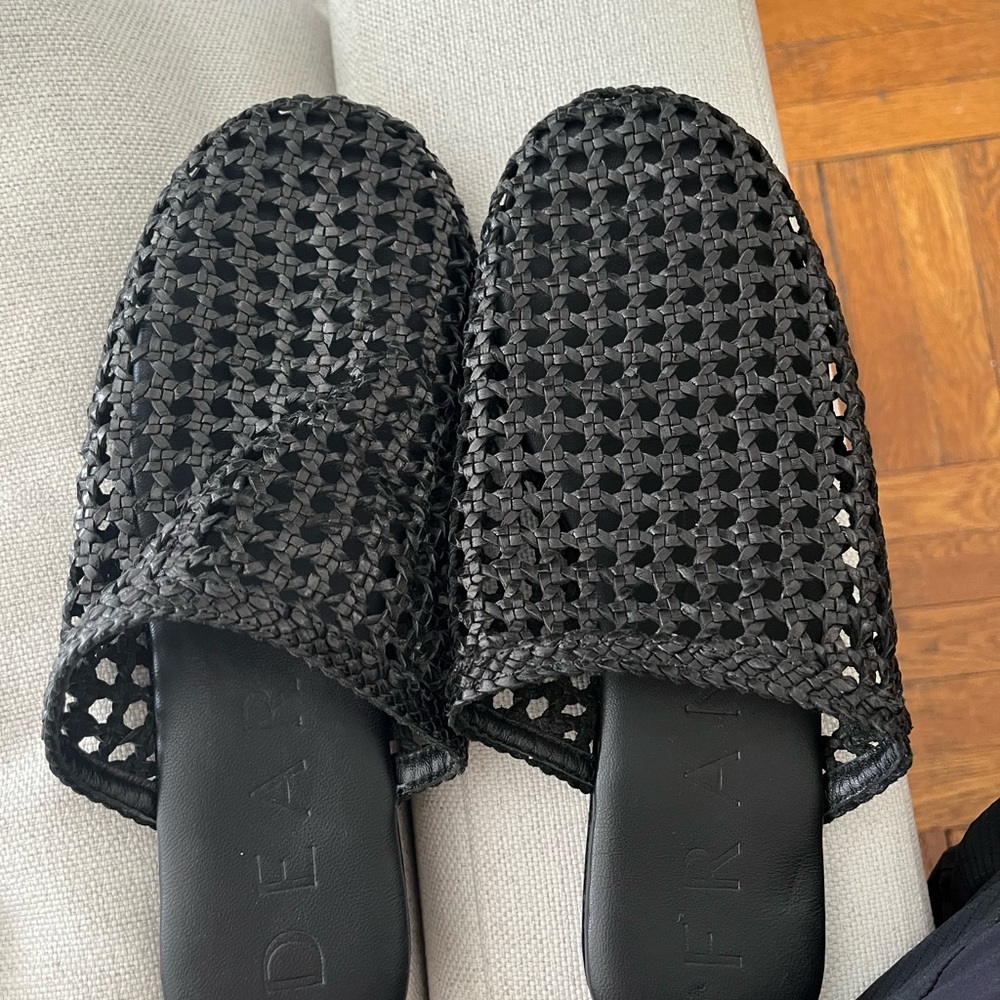 Dear Frances Black Woven Slide Sandals